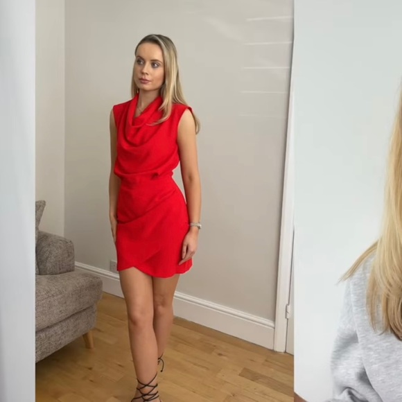 Zara Red Draped Dress - Picture 1 of 16
